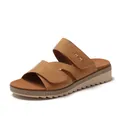 Sandali platform da donna in camoscio marrone con borchie dorate e cuciture a contrasto - EU 36 / Cammello