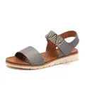 Sandales compensées femme avec lanières en cuir gris et détail géométrique tissé noir et blanc - EU 36 / Gris