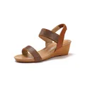 Böhmische Keilsandalen für Damen mit glitzernden Strassriemen und Sohle in Holzoptik - EU 36 / Braun
