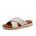 Bohemian wedge sandals with embroidered crossover straps and rhinestone embellishments - EU 36 / Off White