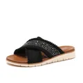 Women's black wedge sandals with rhinestone cross straps and plush trim in ethnic style - EU 36 / Black