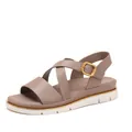 Women's platform wedge sandals with milk tea brown leather straps and gold buckle - 36 / Gray