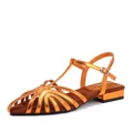 Women's metallic woven low heel sandals with open toe and stylish T-strap design - EU 36 / Orange