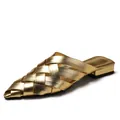 Fashionable gold woven pointed toe mule shoes with a metallic block heel for women - EU 36 / Gold