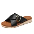 Black cross strap platform sandals with large gold buckle and thick non-slip sole - EU 36 / Black