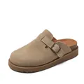 Classic khaki suede cork footbed clogs with adjustable bronze buckle for women - EU 36 / Apricot