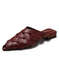 Burgundy woven pointed toe mule with elegant low square heel for summer wear - EU 36 / Burgundy