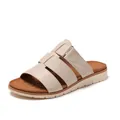 Chic beige wedge platform beach sandals for women with triple straps and textured soles - EU 36 / Apricot