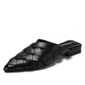 Chic black woven pointed toe mule shoes for women with stylish low block heels - EU 36 / Black