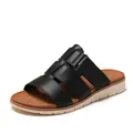Women's black platform beach sandals with multi-strap faux leather and beige wedge sole - EU 36 / Black