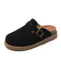 Classic black suede cork clogs with adjustable metal buckle and non-slip rubber sole - EU 36 / Black