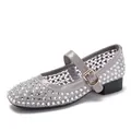 Sparkly rhinestone mesh Mary Jane flats in grey with breathable fabric and square heel - EU 35 / Gray