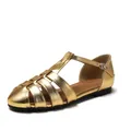 Sandales romaines plates dorées style français avec bride en T pour femmes - Or