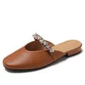 French style brown pointed toe mules with sparkling star rhinestones and flat heel - EU 35 / Brown