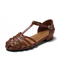 Vintage brown woven fisherman sandals for women with T-strap and buckle closure - EU 35 / Brown