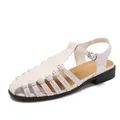 French style beige woven hollowed-out closed toe sandals with adjustable ankle straps - EU 35 / Off White