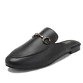 Classic black leather mule flats with gold horsebit buckle decoration for women - EU 36 / Black