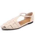 Sandales plates tressées blanc cassé pour femmes avec bride cheville réglable chic - EU 35 / Blanc Cassé