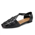 Sandales plates tressées noires chic avec bout carré et bride cheville réglable - EU 35 / Noir