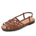 Brown woven Roman gladiator sandals for women with buckle straps and flat soft soles - 36 / Brown