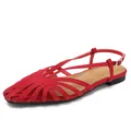 Vintage rode geweven sandalen met een hol ontwerp en verstelbaar hielbandje voor dames - Rood