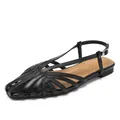 Vintage black woven closed-toe wedge sandals with breathable cage straps and flat soles - EU 36 / Black