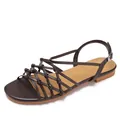 Handwoven brown strappy Roman sandals with flat sole and buckle strap closure - EU 36 / Coffee