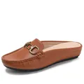 Women brown leather mule flats with golden horsebit buckle and soft rubber sole - EU 36 / Brown
