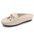 Mules beige da donna con nappe fibbia dorata e pelle sintetica traforata di qualità - EU 36 / Albicocca