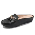 Mules da donna in finta pelle nera con fibbia dorata e dettagli di frange alla moda - EU 36 / Nero