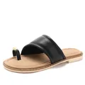 Sandales romaines plates pour femmes en cuir noir avec détail doré et semelle en liège - EU 36 / Noir