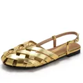 Gold woven closed-toe flat sandals for women with breathable cutout and ankle strap - EU 36 / Gold