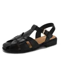 Sandalias romanas tejidas negras retro con punta redonda y hebilla en el tobillo - EU 36 / Negro