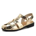 Sandalias tipo cangrejera trenzadas en oro champán con tira en T y hebilla - EU 36 / Dorado