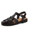 Sandalias retro de cuero trenzado marrón oscuro con tira en T y hebilla, vista lateral - EU 36 / Café