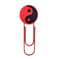 Detail of red metal paper clip featuring a creative red and black Tai Chi PVC charm - Red Black Tai Chi