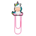 Close-up of a pink paperclip with a cute cartoon silicone unicorn decorative head - Smiling Unicorn Style (9)
