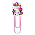 Close-up of pink metal paperclip featuring a cute cartoon PVC unicorn with a small cup - Unicorn With Heart Cup Style (7)