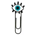 Close-up of black paperclip with evil eye decorative charm and long U-shaped metal structure - Classic Evil Eye with Eyelashes