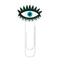 Creative white oversized paperclip with a green PVC Evil Eye decorative charm topper - Green Eyelashes Evil Eye