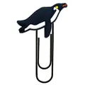 Macro view of a large black metal paperclip featuring a cute cartoon penguin PVC charm - Penguin