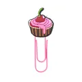Pink cupcake shaped cartoon paperclip with cream and cherry detail on white background - Cupcake Style (2)