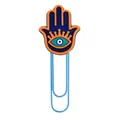 Hamsa Hand and Evil Eye large metal paperclip with blue PVC decorative bookmark charm - Hamsa Hand
