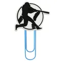 Baseball batter silhouette paper clip with white PVC topper and blue metal U-shaped bookmark - Batting Action Style (3)