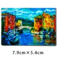 Aimant de frigo avec peinture d'une ville côtière européenne aux couleurs vives et mer - Ville Côtière
