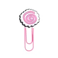Pink metal paperclip with a cute Narutomaki fish cake topper on white background - Narutomaki Style (19)