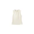 Elegante gebroken witte satijnen mouwloze top met geplooide ronde hals en zijdeglans - S / crème