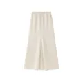Minimalist cream satin A-line maxi skirt with elastic drawstring waist and smooth drape - M / Cream