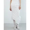 Falda midi blanca de cintura alta con fruncido diagonal y bajo de sirena irregular - S / Blanco