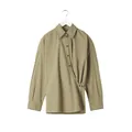 Minimalist olive green wrap shirt with asymmetric lapel and long sleeves in pure cotton - EU 38 / Light Khaki